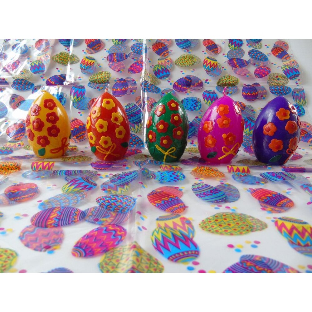 Vintage 1970's 5 Easter Egg Shaped Candles Handmade Wax Flowers Leaves Bow